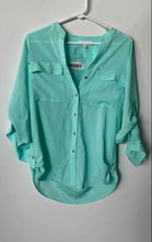 Load image into Gallery viewer, Calvin Klein Womens Light Green Long Sleeve Button-Front Blouse Top Size S