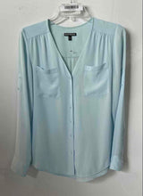 Load image into Gallery viewer, Express Womens Light Blue Long Sleeve Pockets Button Front Blouse Top Size S