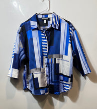 Load image into Gallery viewer, Karl Lagerfeld Womens Blue Printed 3/4 Sleeve Collared Button-Up Shirt Size M