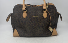 Load image into Gallery viewer, Calvin Klein Womens Brown Monogram Leather Bottom Studs Shoulder Satchel Bag
