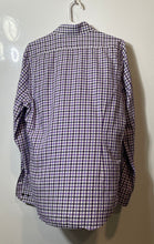 Load image into Gallery viewer, Express Mens White Purple Plaid Cotton Long Sleeve Dress Shirt Size M 15-15.5