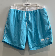 Load image into Gallery viewer, Hugo Boss Mens Starfish Turquoise Mesh Lined White Drawstring Swim Shorts Size L