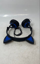 Load image into Gallery viewer, Black Blue Foldable Wired 3.5mm Jack Cat Ear Gaming Headphones Untested