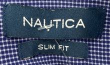 Load image into Gallery viewer, Nautica Mens Blue Printed Slim Fit Long Sleeve Dress Shirt Size XL 17-17.5 34/35