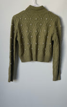 Load image into Gallery viewer, Zara Womens Green Long Sleeve High Neck Pearl Cropped Pullover Sweater Size L