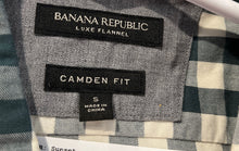 Load image into Gallery viewer, Banana Republic Mens Green White Gingham Cotton Camden Fit Button-Up Shirt Sz S