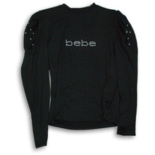 Load image into Gallery viewer, Bebe Womens Black Rhinestone Long Sleeve Crew Neck Blouse Shirt Size Large