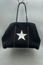 Load image into Gallery viewer, Dallas Hill Womens Black White Star Print Perforated Tote Bag With Wallet