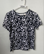 Load image into Gallery viewer, Worthington Womens Black White Swirling Scroll Short Sleeve Blouse Top Size S