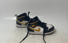 Load image into Gallery viewer, Nike Boys Air Jordan 1 Mid 640735-177 Black White Gold Leather Sneakers Shoes 8C