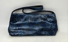 Load image into Gallery viewer, Adrienne Vittadini Womens Blue Snakeskin Print Faux Leather Zipper Clutch Bag