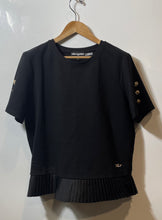 Load image into Gallery viewer, Karl Lagerfeld Paris Womens Black Short Sleeve Pleated Hem Blouse Top Size M