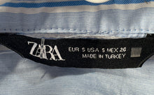 Load image into Gallery viewer, Zara Womens Light Blue Striped Long Sleeve Collared Wrap Blouse Top Size S