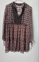 Load image into Gallery viewer, Zara Womens Burgundy Floral Long Sleeve Notch Neck Tiered Mini Dress Size M