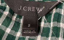Load image into Gallery viewer, J Crew Womens Green White Plaid Print Cotton Long Sleeve Blouse Top Size 2