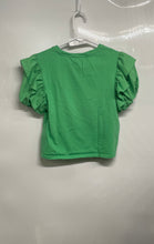 Load image into Gallery viewer, Zara Womens Green Ruffle Puff Short Sleeve Crew Neck Cropped T-Shirt Size Small