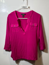 Load image into Gallery viewer, Lauren Ralph Lauren Womens Pink Cotton 3/4 Sleeve Notch Neck Blouse Top Size L
