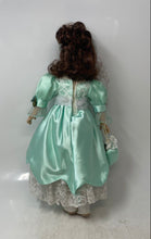 Load image into Gallery viewer, Unbranded Brown Hair Green Eyes Porcelain Blue Dress Lace 16 Inch Doll