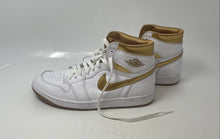 Load image into Gallery viewer, Nike Womens Air Jordan 1 Retro High OG White Gold Tone Sneaker Shoes Size 10