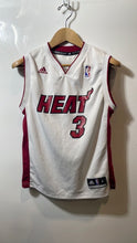 Load image into Gallery viewer, Adidas Kids White Red Miami Heat Dwyane Wade #3 NBA Basketball Jersey Size M