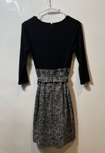Load image into Gallery viewer, Express Womens Black White Tweed 3/4 Sleeve V-Neck Belted A-Line Dress Size XS