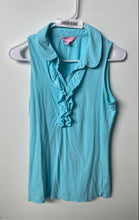 Load image into Gallery viewer, Lilly Pulitzer Womens Blue Sleeveless Collared Ruffle Tank Top Size Medium