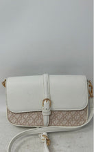 Load image into Gallery viewer, Anne Klein Womens White Beige Monogram Adjustable Strap Buckle Crossbody Bag