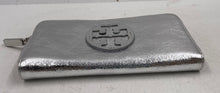 Load image into Gallery viewer, Authentic Tory Burch Womens Silver Tone Leather Zip-Around Wallet Stained