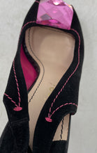 Load image into Gallery viewer, Twice Womens Black Pink Stone Suede Peep Toe Platform Slingback Heels Size EU 36