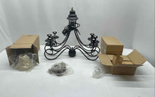 Load image into Gallery viewer, Havenbury Matte Black 6-Light Outdoor Corded Chandelier With Accessories