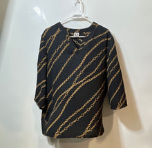 Load image into Gallery viewer, Anne Klein Womens Black Brown Chain Print Split Neck Pullover Blouse Top No Size