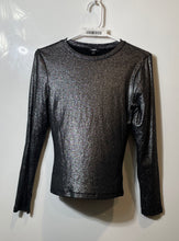 Load image into Gallery viewer, Express Womens Silver Black Metallic Long Sleeve Crew Neck Blouse Top Size M