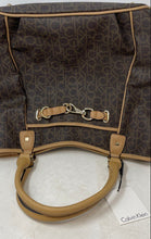Load image into Gallery viewer, Calvin Klein Womens Hudson Brown Logo Print Leather Tote Handbag With Tag
