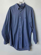 Load image into Gallery viewer, Ralph Lauren Mens Blue Printed Cotton Collared Long Sleeve Dress Shirt Size 16