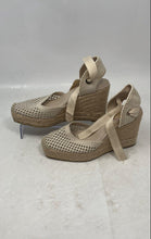 Load image into Gallery viewer, Zara Womens Beige Contrasting Ankle Tie Wedge Espadrille Sandals Size EU 37