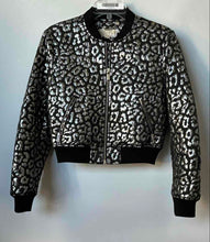 Load image into Gallery viewer, Michael Kors Womens Silver Black Leopard Long Sleeve Cropped Bomber Jacket Sz M