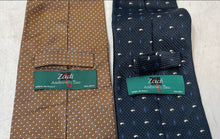 Load image into Gallery viewer, Set Of 2 Zadi Andrew's Mens Blue And Brown Printed Keeper Loop Pointed Ties