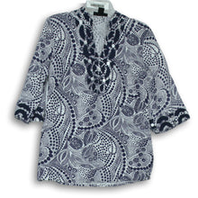 Load image into Gallery viewer, Style & Co. Womens Blue White Printed 3/4 Sleeve Split Neck Blouse Top Size 6
