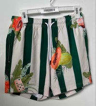 Load image into Gallery viewer, Mavrans Mens Green Beige Striped Flat Front Drawstring Swim Shorts Size S
