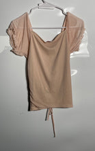 Load image into Gallery viewer, Guess Womens Beige Short Sleeve V-Neck Ruched Pullover Blouse Top Size Large