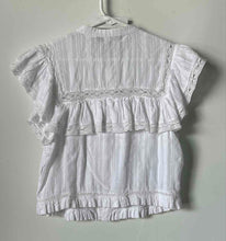 Load image into Gallery viewer, Zara Womens White Short Flutter Sleeve Ruffle Button Front Blouse Top Size L