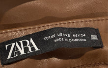 Load image into Gallery viewer, Zara Womens Brown Faux Leather Flat Front Skinny Leg Ankle Pants Size XS