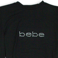 Load image into Gallery viewer, Bebe Womens Black Rhinestone Long Sleeve Crew Neck Blouse Shirt Size Large