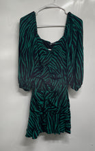 Load image into Gallery viewer, Zara Womens Green Zebra Print 3/4 Balloon Sleeve Ruched Mini Dress Size Small