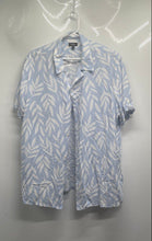Load image into Gallery viewer, Express Mens Blue Tropical Leaf Print Short Sleeve Fishing Button-Up Shirt Sz L