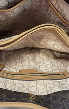 Load image into Gallery viewer, Calvin Klein Womens Hudson Brown Logo Print Leather Tote Handbag With Tag