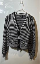 Load image into Gallery viewer, Nicole Miller Womens Black White Striped Long Sleeve Cardigan Sweater Size M