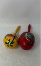 Load image into Gallery viewer, Lot Of 2 Vintage Red Yellow Hand-Painted Mexican Folk Art Percussion Maracas