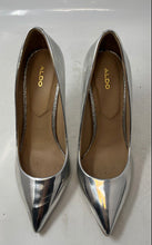 Load image into Gallery viewer, Aldo Womens Silver Pointed Toe Slip-On Stiletto Pump Heels Size 10