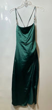 Load image into Gallery viewer, Zara Womens Green Satin Spaghetti Strap Square Neck Slit Slip Dress Size Small